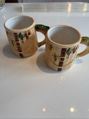 Fishing Basket Creek theme Coffee mugs set of 2  fish Handle Father’s Day gift